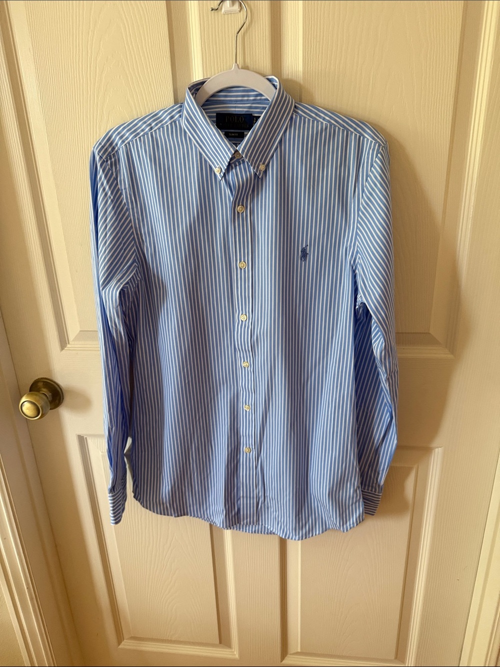 Ralph Lauren Light Blue and White Stripe Button-Down Dress Shirt Sz S Box30